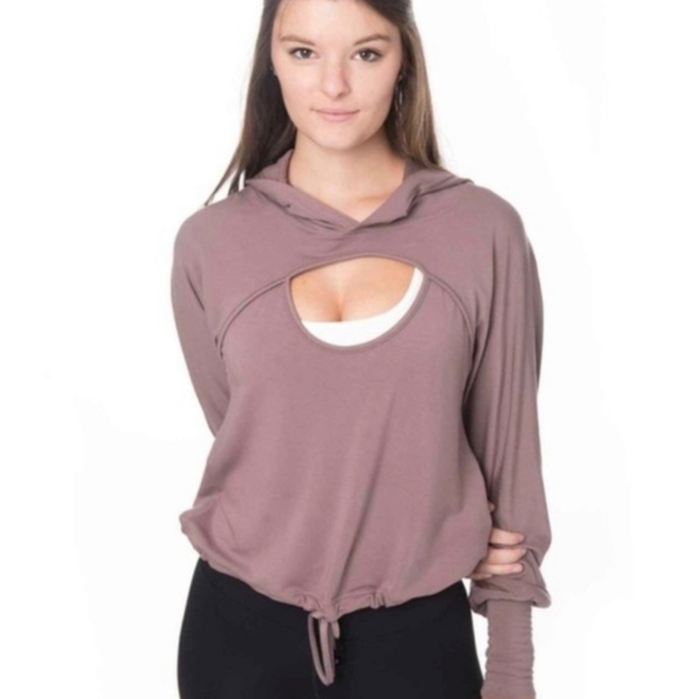 P'tula Allie Hooded Pullover Athletic Top Size Lg Mauve Super Soft Stretchy
